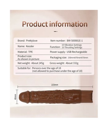 PRETTY LOVE - KESSLER DILDO VIBRADOR REALISTA 10 MODOS DE VIBRACIÓN Y 10 DE EMPUJE 22 CM MARRÓN