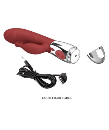 PRETTY LOVE - VIBRADOR RABBIT ROSEWOOD 30 FUNCIONES RECARGABLE USB ROJO