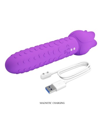 PRETTY LOVE - DANNELL VIBRADOR CON ESTIMULACIÓN ORAL Y CLITORAL RECARGABLE MORADO