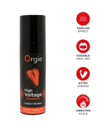 ORGIE - HIGH VOLTAGE STRAWBERRY GEL ÍNTIMO BESABLE EFECTO VIBRANTE EXTRA FUERTE 15 ML