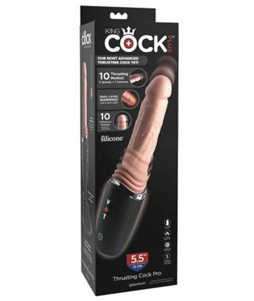 KING COCK PLUS - THRUSTING COCK PRO DILDO DE SILICONA CON EMPUJE VIBRACIÓN Y CALOR LIGHT 12,7 CM