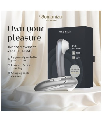 WOMANIZER - PRO ESTIMULADOR DE CLÍTORIS POR SUCCIÓN 11 NIVELES GRIS PLATEADO