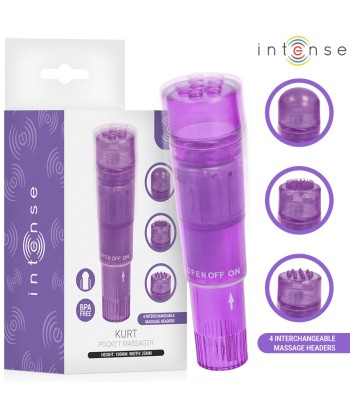 INTENSE - KURT MINI MASAJEADOR CON 4 CABEZALES INTERCAMBIABLES LILA