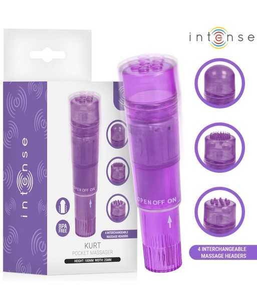 INTENSE - KURT MINI MASAJEADOR CON 4 CABEZALES INTERCAMBIABLES LILA