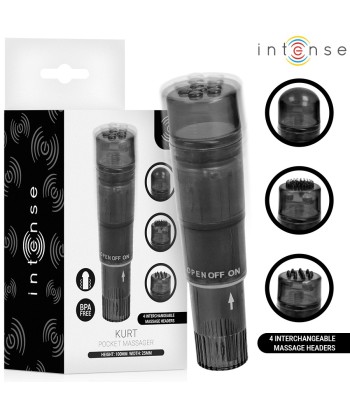 INTENSE - KURT MINI MASAJEADOR CON 4 CABEZALES INTERCAMBIABLES NEGRO