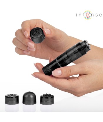 INTENSE - KURT MINI MASAJEADOR CON 4 CABEZALES INTERCAMBIABLES NEGRO