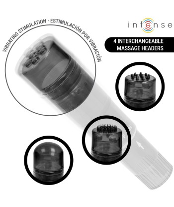 INTENSE - KURT MINI MASAJEADOR CON 4 CABEZALES INTERCAMBIABLES NEGRO