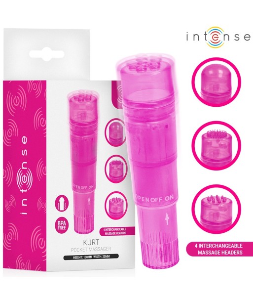 INTENSE - KURT MINI MASAJEADOR CON 4 CABEZALES INTERCAMBIABLES ROSA