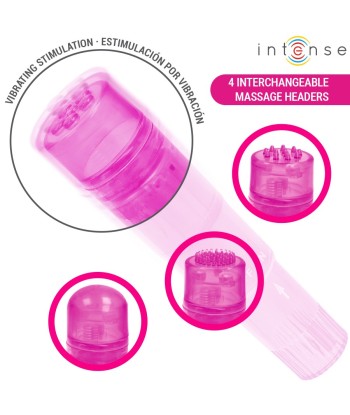 INTENSE - KURT MINI MASAJEADOR CON 4 CABEZALES INTERCAMBIABLES ROSA