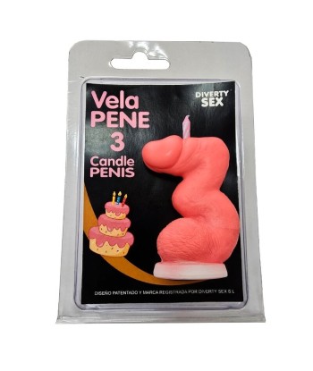 DIABLO PICANTE - VELA PENE EN FORMA DE NÚMERO 3 COLOR ROSA