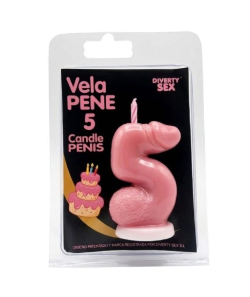 DIABLO PICANTE - VELA PENE EN FORMA DE NÚMERO 5 COLOR ROSA