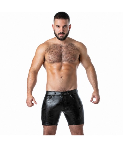 LOCKER GEAR - PUNCH HOLE LEATHERETTE PANTALÓN CORTO CARGO NEGRO S